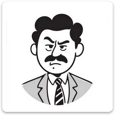 A hand-drawn angry supervisor with a mustache and a stern expression sticker
