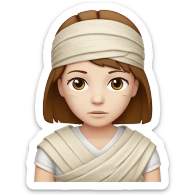 Mummy, his clothes:white T-shirt, brown hair sticker