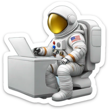 Astronaut writes on a computer sticker