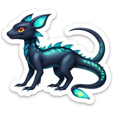 Colorful Iridescent Exotic Salandit-Aurorus-Umbreon-Fakémon-hybrid-creature (full body)  sticker