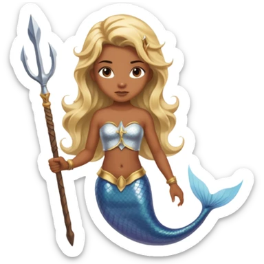 Mermaid with Trident – Warrior brown skin, blonde hair mermaid with weapon sticker