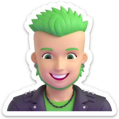 smiling punk guy with green irochese sticker