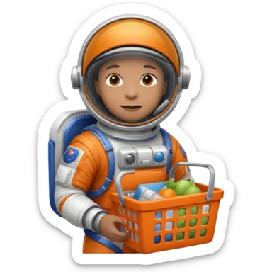 astronauta con canasta para hacer compras vacía sticker