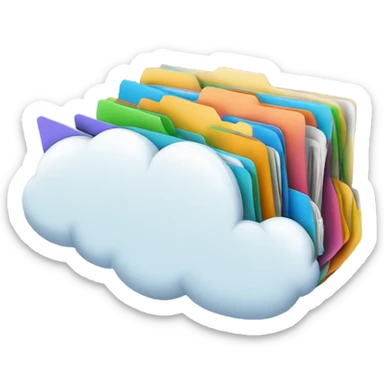 A cloud with folders and files flying in and out of it. sticker