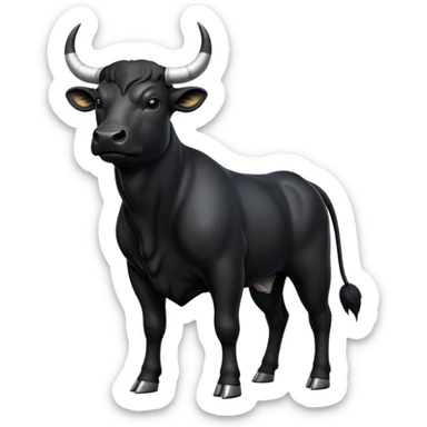 cinematic-[black bull]-realistic-full-body-standing-emoji,-tail-flicking-lazily,-head-tilted-dramatically,-sleek-[black]-fur,-simplified-yet-realistic-focused-features,-highly-detailed,-glowing-with-an-almost-sarcastic-glow sticker