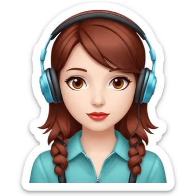 Coquette girly with headphones, alt style and cherry brown hair sticker