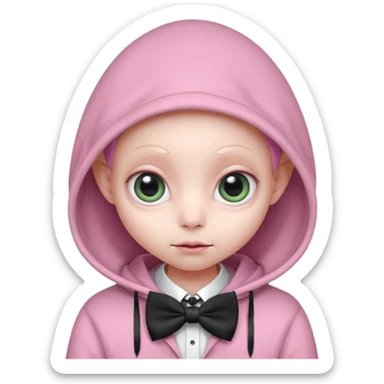 Aliens Pink, hoodie, cute big eyes, bow tie, thin ears, half body sticker
