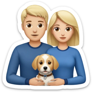 Blonde man and brunette woman with dog sticker