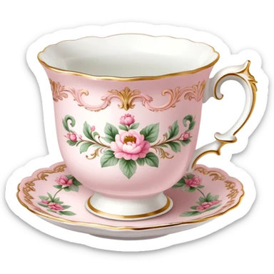  Vintage ornate rococo pale pink tea cup sticker