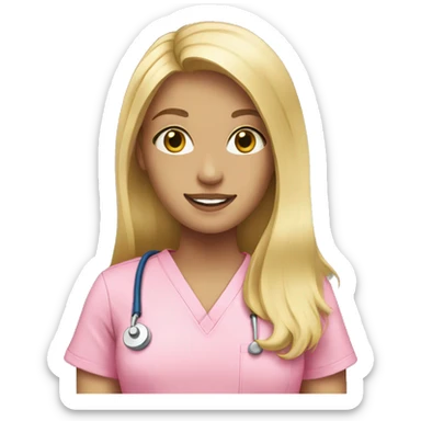 Blonde girl in pink scrubs with long hair sticker
