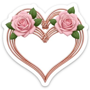 Rose-gold met wires tied into a heart shape with pastel pink roses adorning it sticker