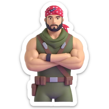 Carl Weathers as Dillon from Predator movie, muscular man in military gear with bandana sticker