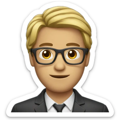 A man wearing glasses and a hair tie sticker