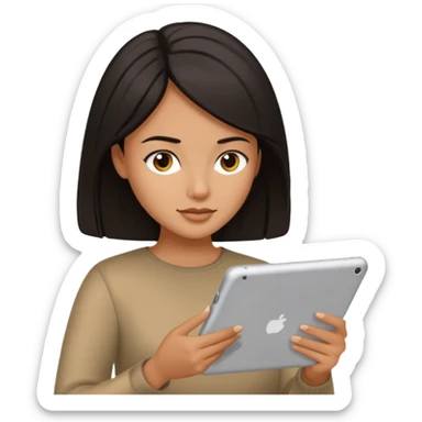 dark hair woman reading a tablet sticker