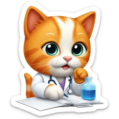 orange kitten studying medicine  sticker