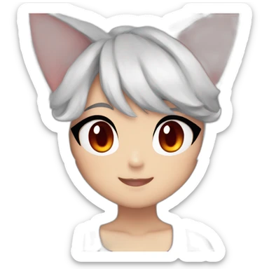 pokemon girl, cat ears, black hair, wavy hair, red eyes, black sclera sticker