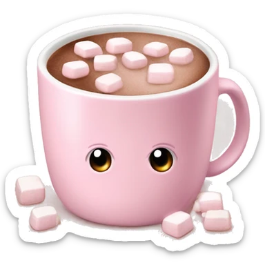 Light Pink mug of hot chocolate with marshmallows  sticker