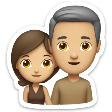 Asian white  Man brown hair hugging brown tan lady sticker