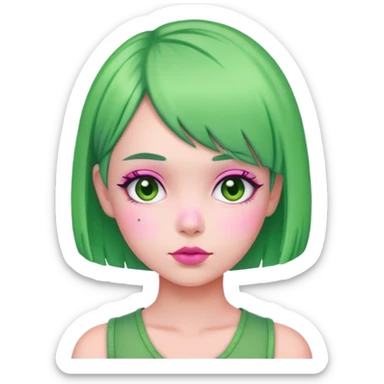 Girl with pink skin and green bob  sticker
