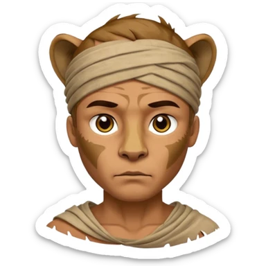 ancient man bold head, tattered puma skin cloth sticker