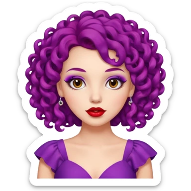 Fashion Model with Purple Curls, red dress sticker