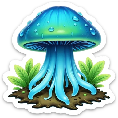 Colorful iridescent cyan and blue and neon green bioluminescent shiny glowing ET gooey shroomy plenty icky sticky muddy swampy spore flower ecosystem environment  sticker