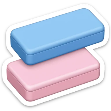 classic dual-color eraser, one half soft pink and the other blue, slightly beveled ends, matte texture, lightly rounded corners, used but clean surface, no branding, pencil, or paper, soft lighting, subtle shadows, emoji scale sticker