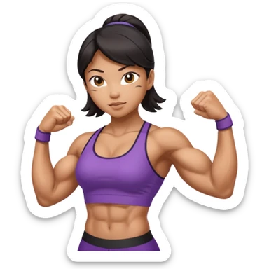 asian girl flexing extremely muscular body sticker