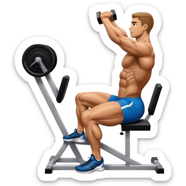 side-view bodybuilder seated weighted calf-raise machine lower leg exercise sticker
