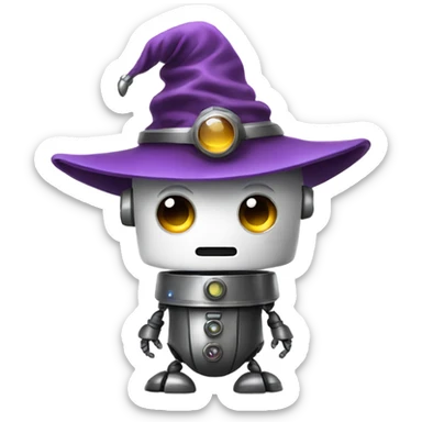 cute robot in a wizard's hat sticker