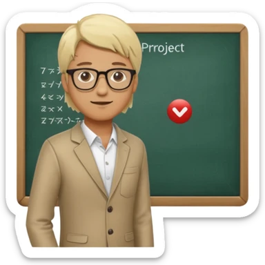 silhouette of a light-haired man standing next to a project board sticker