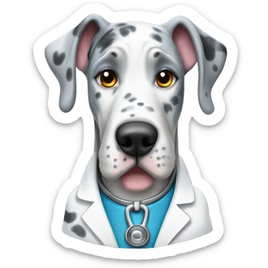 Blue Merle Great Dane wearing a doctor costume  sticker