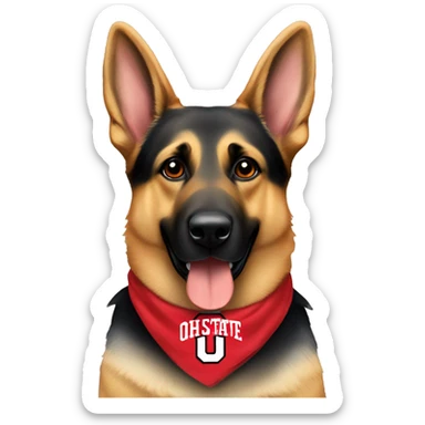 German Shepherd wearing an Ohio state bandana around its neck sticker