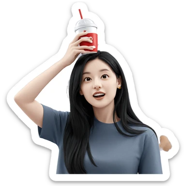 girl with cup and smile sticker
