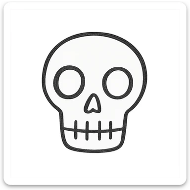 Outlined skull icon with white fill inside, hand-drawn look, sketchy lines, transparent background, artistic and rough line style. sticker