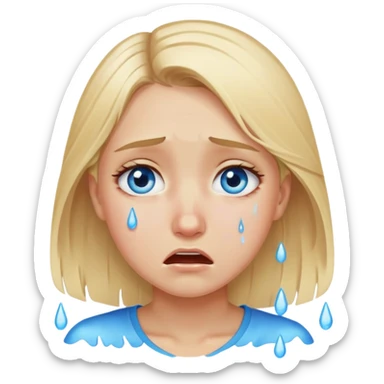 Make a girl with blond hair blue eyes cry super hard  sticker