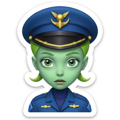 Female alien navy soldier, crazy face. sticker