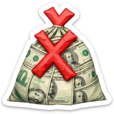 lots of money with a big red xcross over it sticker