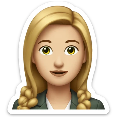 executive woman, straight golden brown hair, green eyes, heart shaped face sticker