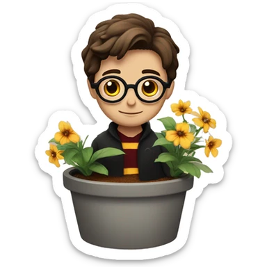 A Harry Potter is sitting in a flower pot sticker