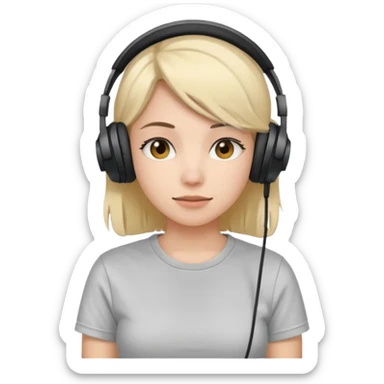 Female, shy, wearing headphone having mic, t-shirt 
 sticker