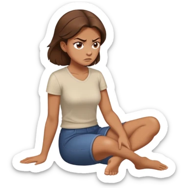 angry woman with brown hair sitting on a floor avoiding conversation in profile sticker