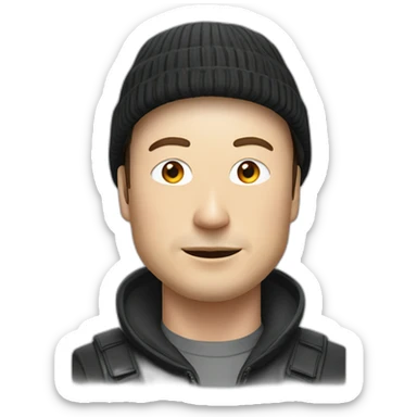 Elon Musk wearing a beanie with a propeller on top sticker