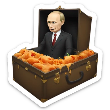 halloween corpse vladimir putin in coffin suitcase wheelchair meat cube sticker