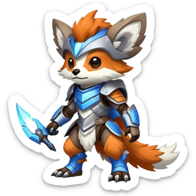 Epic Edgy Cute Colorful Vibrant Brown, Grey, Beige, White, Orange, Blue, Modern Vernid-Protogen-creature-animal, full body sticker