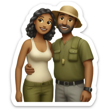 Latina island girl with Caucasian fisherman husband in love on an island  sticker