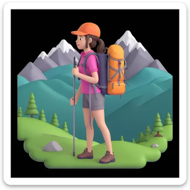 portrait of girl back packing mountains in background, close up pose sticker