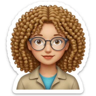 Curly-haired girl with clear glasses, a gentle smile, and a calm energy. sticker
