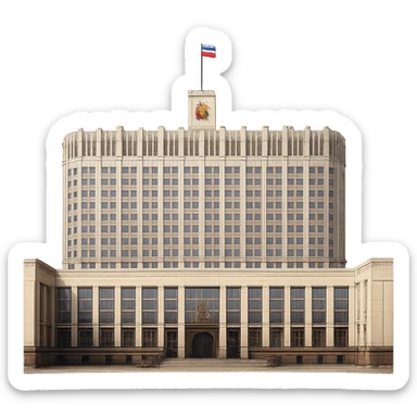 cinematic, realistic emoji of the White House parliament building in Moscow, featuring majestic, ornate architecture, lifelike detail, bright lighting, accurate colors, no sky, fully transparent background sticker