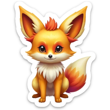 Shiny Vibrant Colorful Iridescent Fennekin-Eevee-creature-hybrid sticker